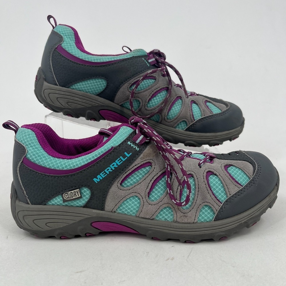Merrell Chameleon Hiking Shoes WOMENS Gray Teal Purple Leather Lace Up SIZE 5
